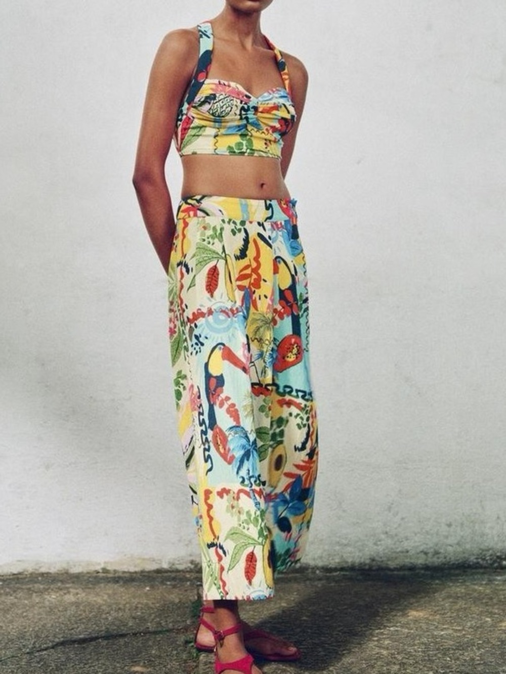 Zara Tropical Floral Print Crop Top & Maxi Skirt Set - Picture 4 of 15
